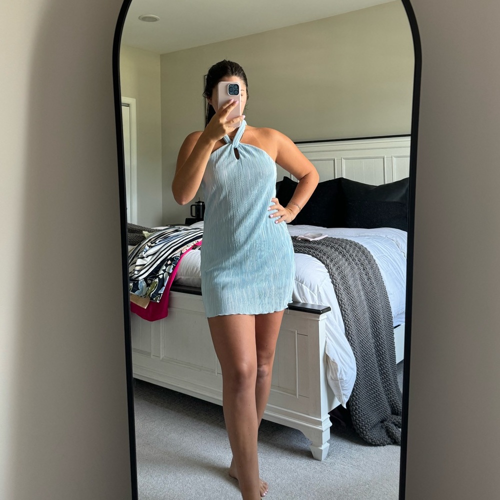 Peppermayo - Light Blue Plisse Halter Dress